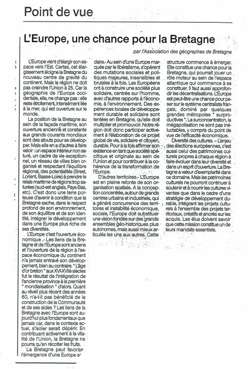 Article sur l'Europe et la Bretagne