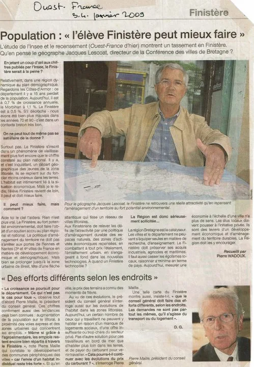 Article sur la démographie en Finistère.