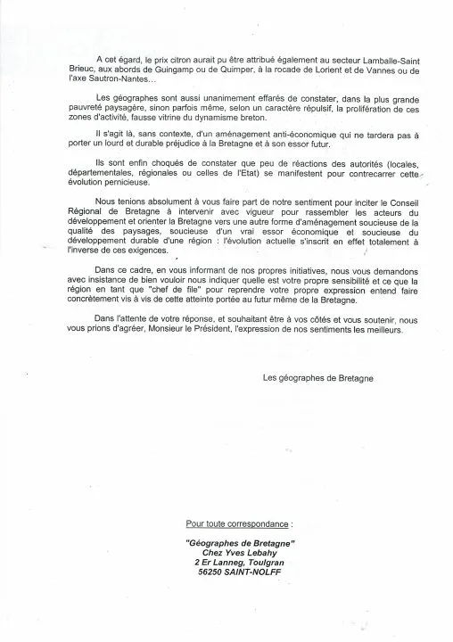 Lettre des géographes de Bretagne sur le développement.