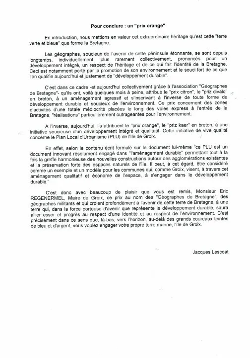 Texte sur l'environnement et le développement durable en Bretagne