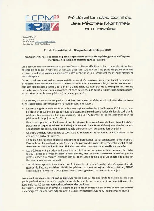 Document sur la gestion des zones de pêche.