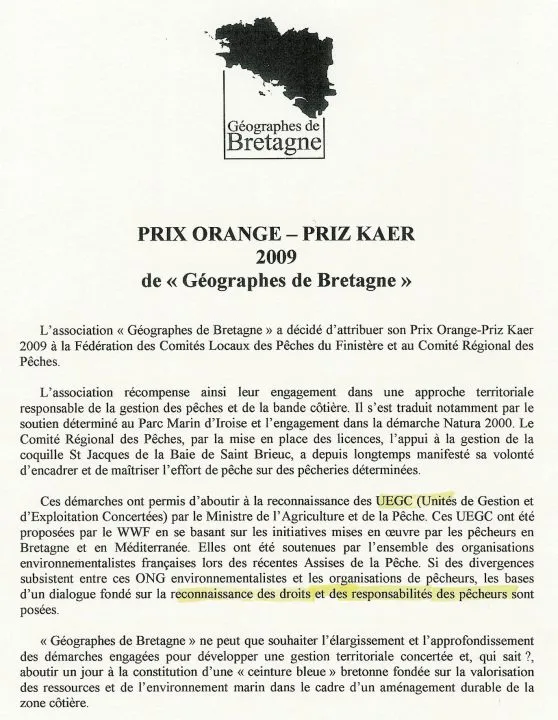 Document sur le prix Orange des Géographes de Bretagne