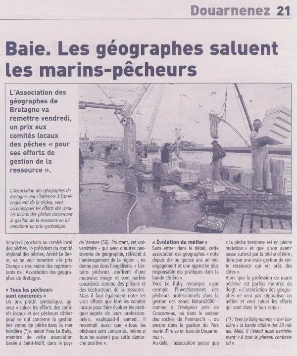 Article sur les géographes et marins-pêcheurs en Bretagne.