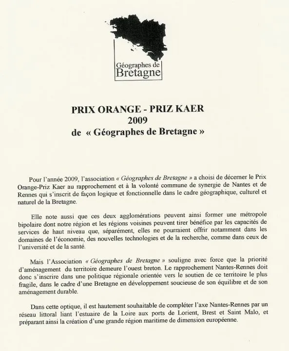 Prix Orange de Géographes de Bretagne, 2009.