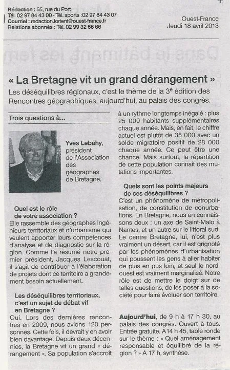 Article sur les déséquilibres régionaux en Bretagne.