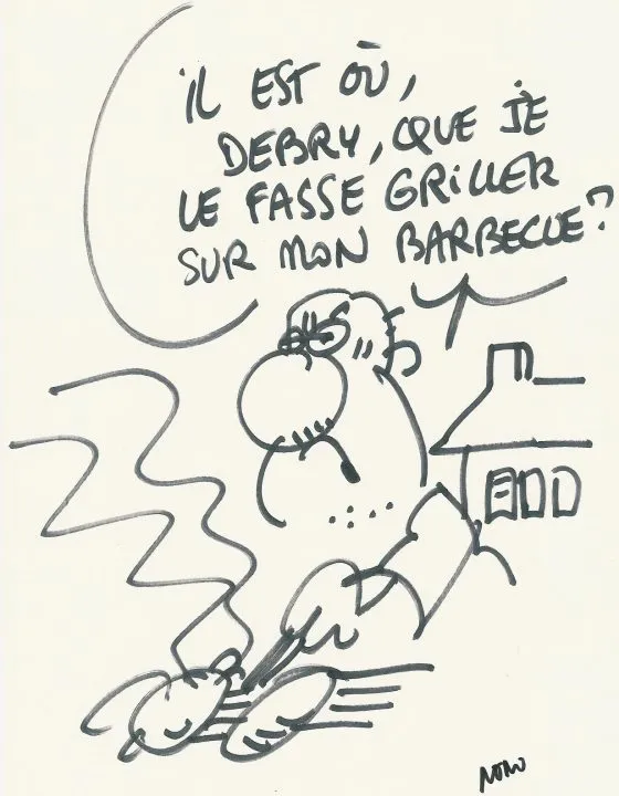Homme en colère avec barbecue en arrière-plan.