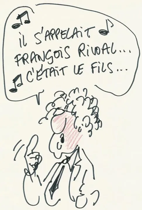 Personnage dessin animé chantant un air nostalgique.