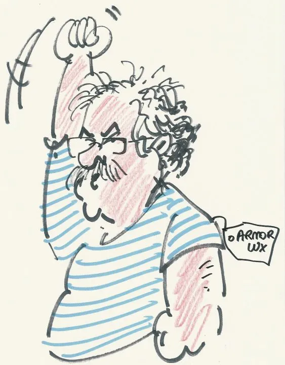 Un homme en colère lève le poing.