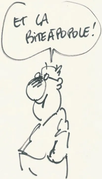 Homme souriant avec une phrase humoristique.