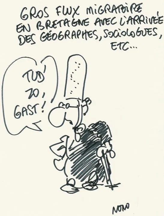 Dessin humoristique sur la migration en Bretagne.