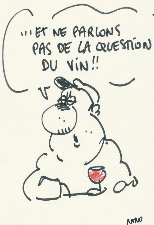Un homme parle du vin avec humour.