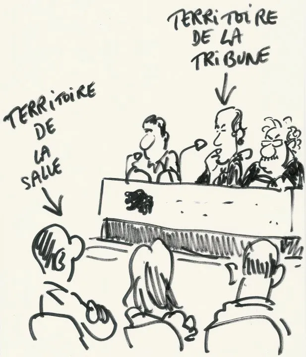 Dessin humoristique sur un débat public.