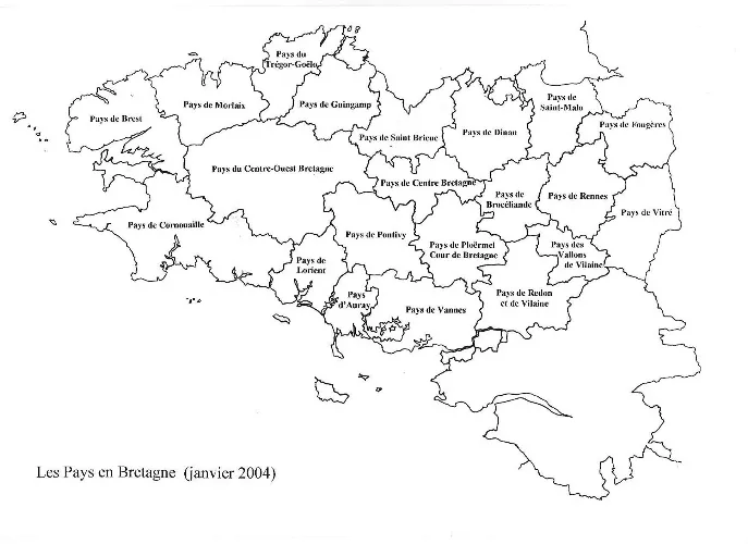 Carte des Pays en Bretagne, janvier 2004.