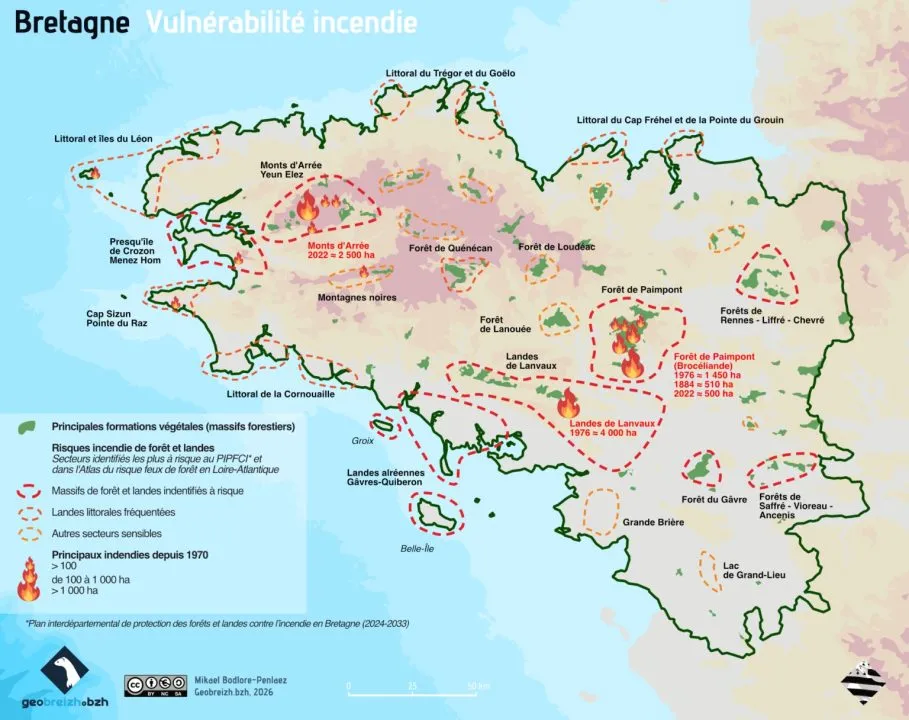 Carte des risques d'incendie en Bretagne
